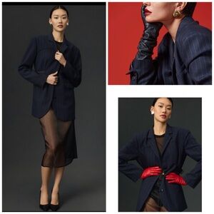 NWT- Anthropologie Maeve The Oversized Avery Belted Blazer Navy Sz 10